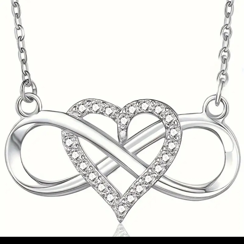 Small Infinity rhinestone heart 18" silver tone necklace nwot